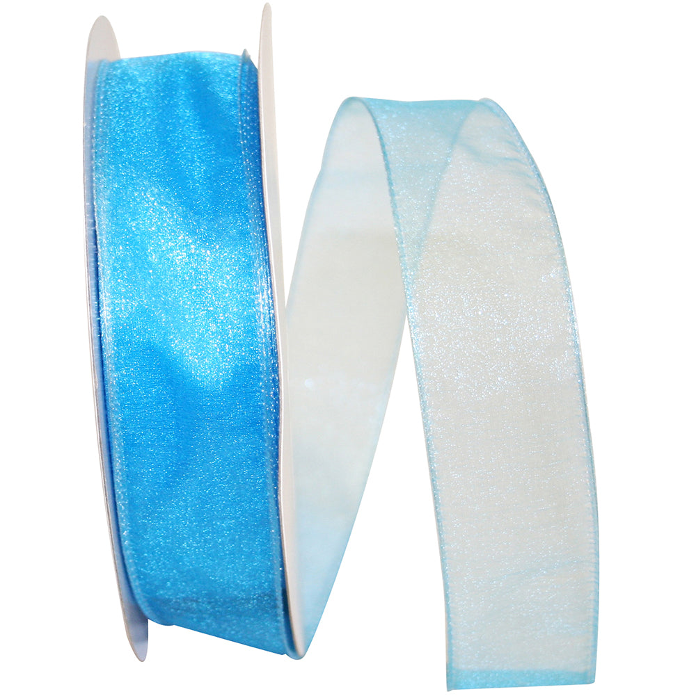 Turquoise Sheer Wired Edge Ribbon 1-1/2 Inch for Bows