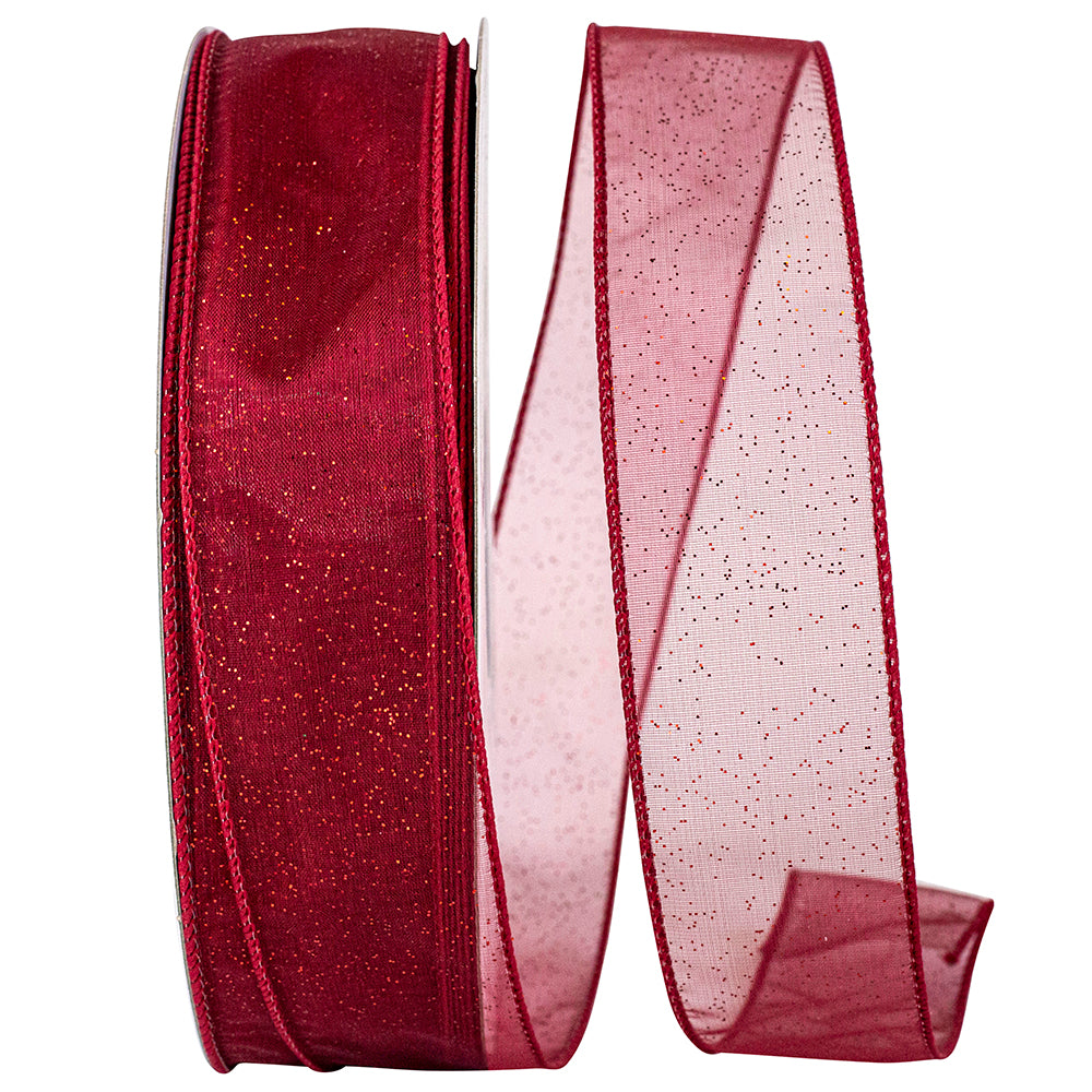 Rose 1-1 2 Inch Sheer Glitz Wired Edge Ribbon for Wreaths & Bows