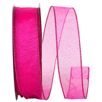 Fuchsia 1-1 2 Inch Sheer Glitz Wired Edge Ribbon for Wreaths & Bows