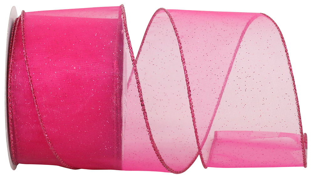 Fuchsia 2-1 2 Inch Sheer Glitz Wired Edge Ribbon for Wreaths & Bows