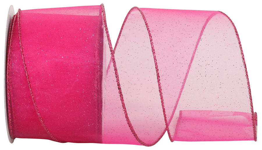 Fuchsia 2-1 2 Inch Sheer Glitz Wired Edge Ribbon for Wreaths & Bows