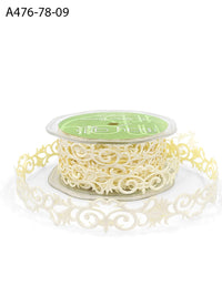 7/8 Inch Adhesive Satin Fleur-De-Lis Scroll Ribbon with Cut Sealed Edge – A476-78-09 Ivory