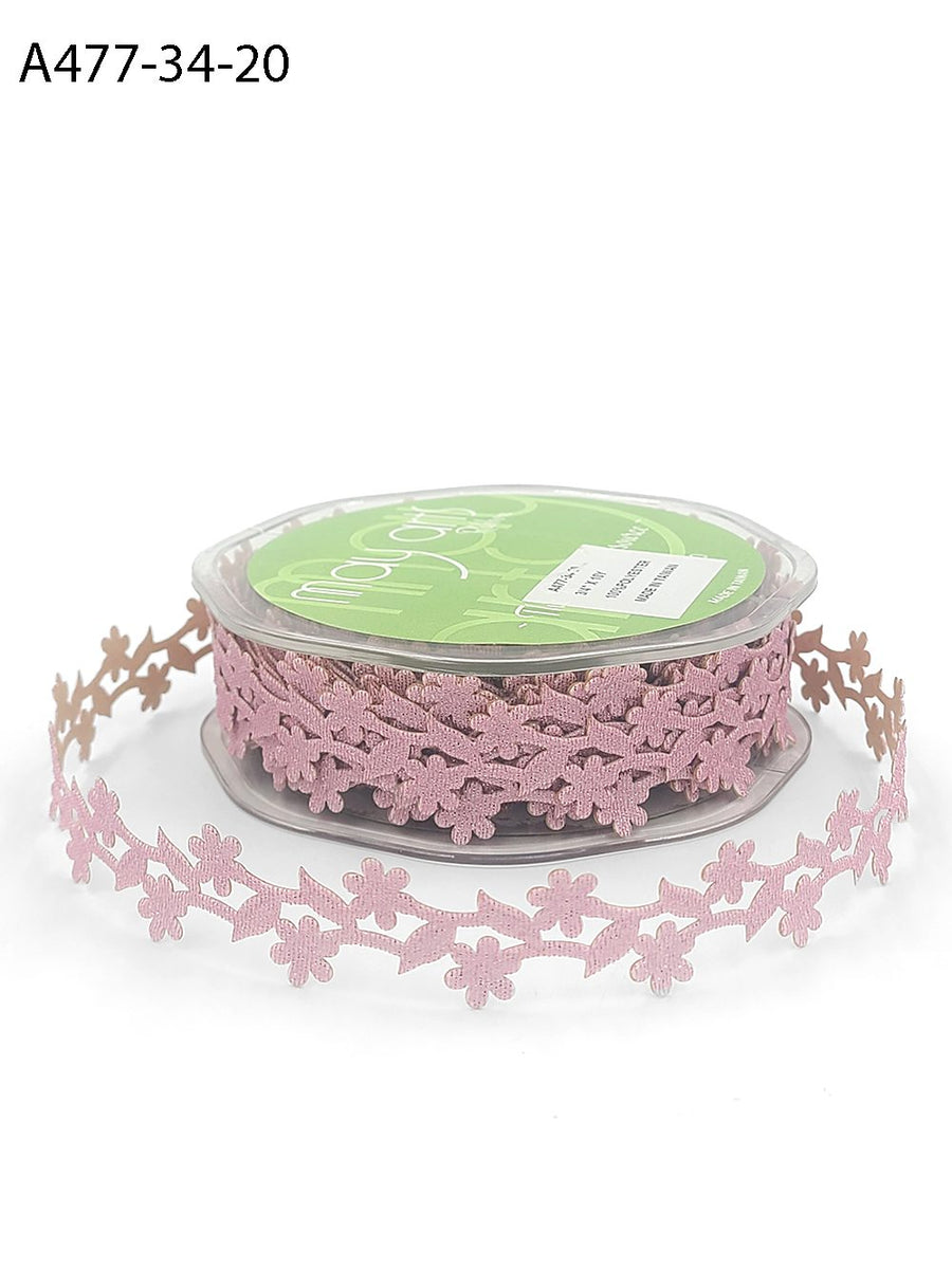 3/4 Inch Adhesive Floral Design Ribbon with Sealed Cut Edge – A477-34-20 Rose