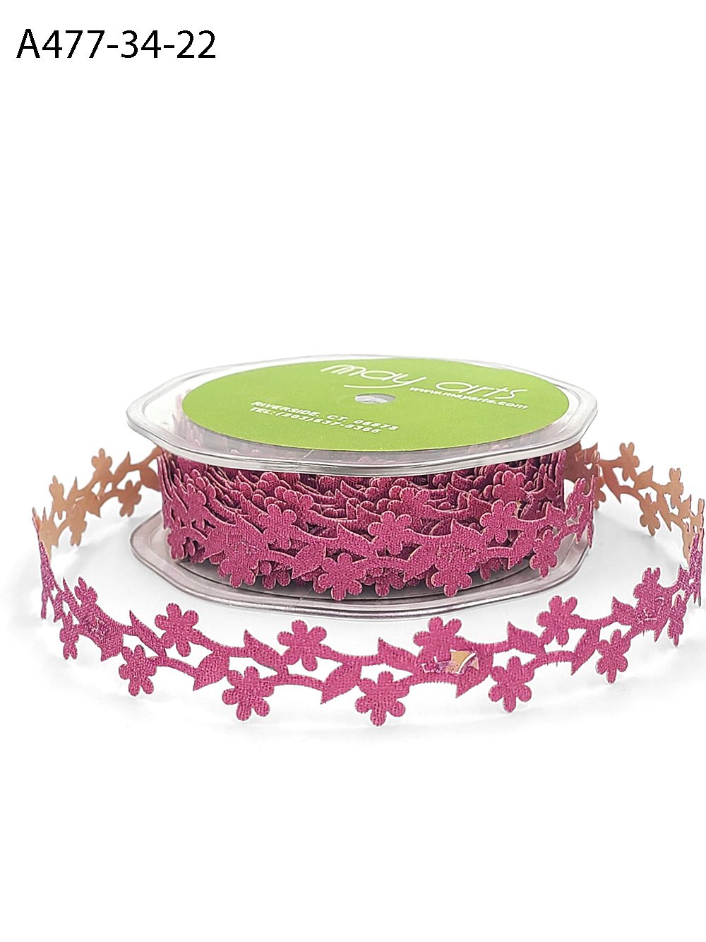 3/4 Inch Adhesive Floral Design Ribbon with Sealed Cut Edge – A477-34-22 Fuchsia
