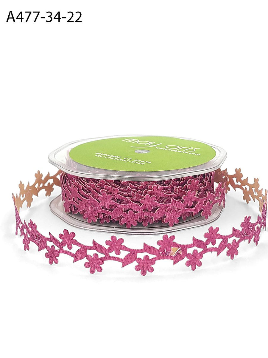 3/4 Inch Adhesive Floral Design Ribbon with Sealed Cut Edge – A477-34-22 Fuchsia