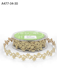 3/4 Inch Adhesive Floral Design Ribbon with Sealed Cut Edge – A477-34-30 Gold