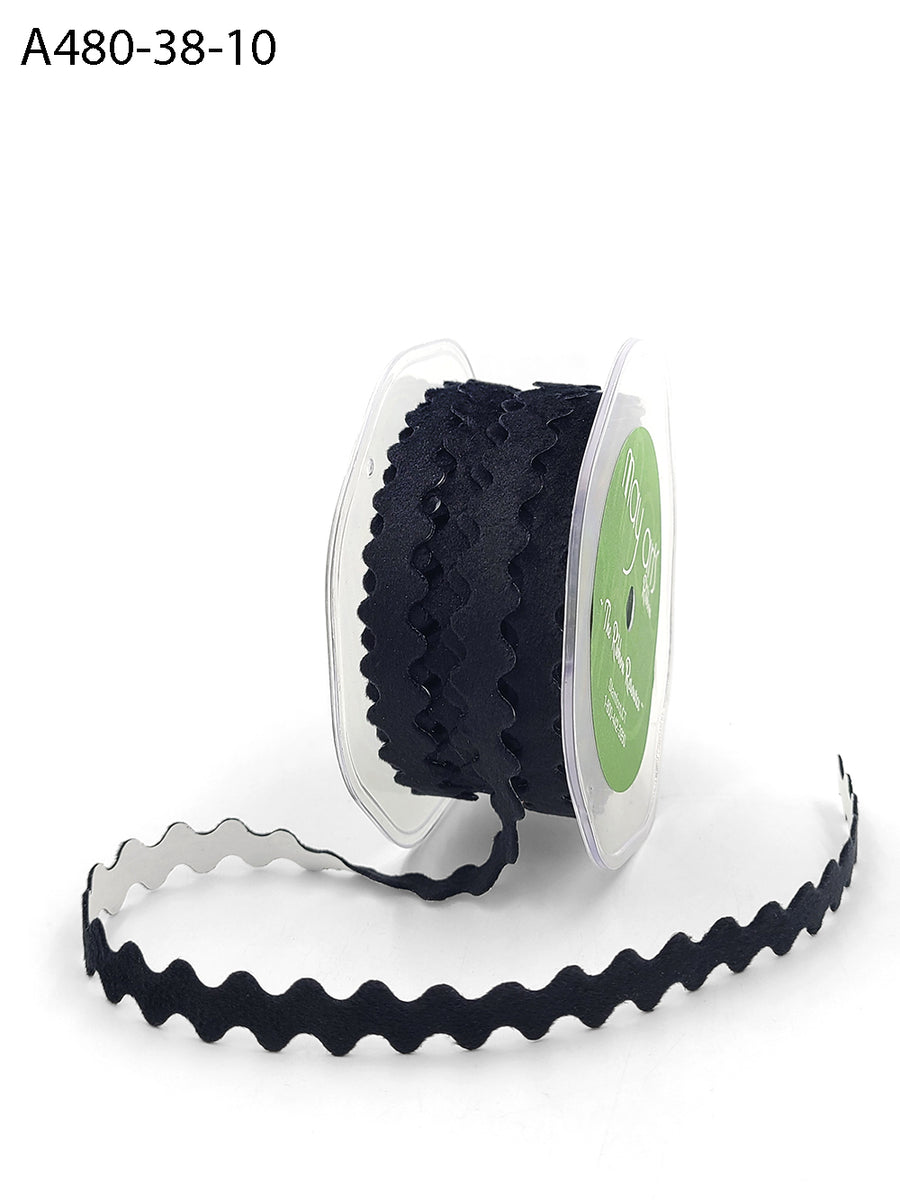 3/8 Inch Adhesive Velvet Ric Rac Ribbon with Cut Sealed Edge – A480-38-10 Black