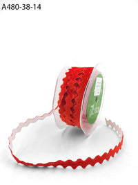 3/8 Inch Adhesive Velvet Ric Rac Ribbon with Cut Sealed Edge – A480-38-14 Red