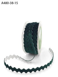 3/8 Inch Adhesive Velvet Ric Rac Ribbon with Cut Sealed Edge – A480-38-15 Green