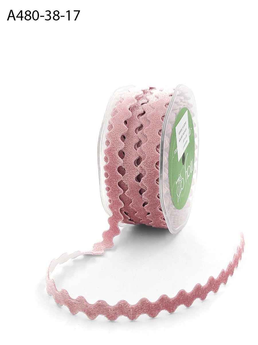 3/8 Inch Adhesive Velvet Ric Rac Ribbon with Cut Sealed Edge – A480-38-17 Pink