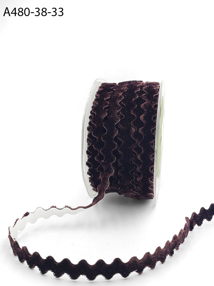 3/8 Inch Adhesive Velvet Ric Rac Ribbon with Cut Sealed Edge – A480-38-33 Brown