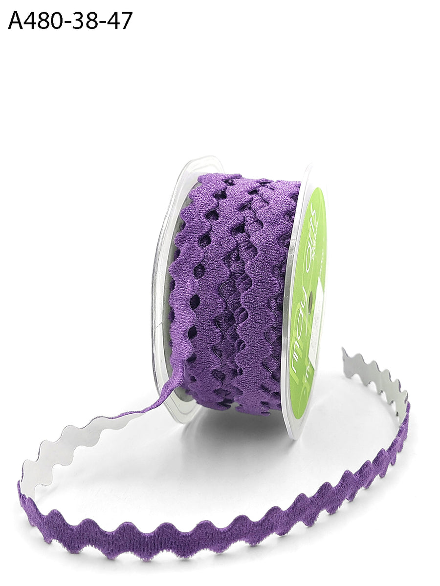3/8 Inch Adhesive Velvet Ric Rac Ribbon with Cut Sealed Edge – A480-38-47 Violet