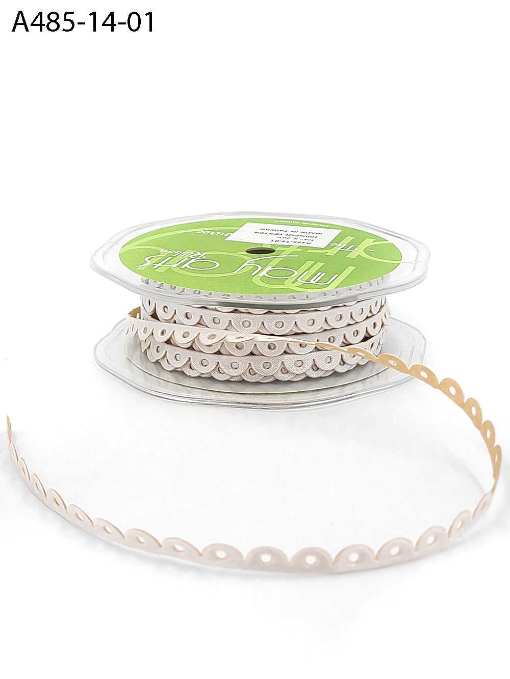 1/4 Inch Adhesive Scalloped Border Ribbon with Cut Sealed Edge – A485-14-01 White