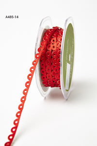 1/4 Inch Adhesive Scalloped Border Ribbon with Cut Sealed Edge – A485-14-14 Red
