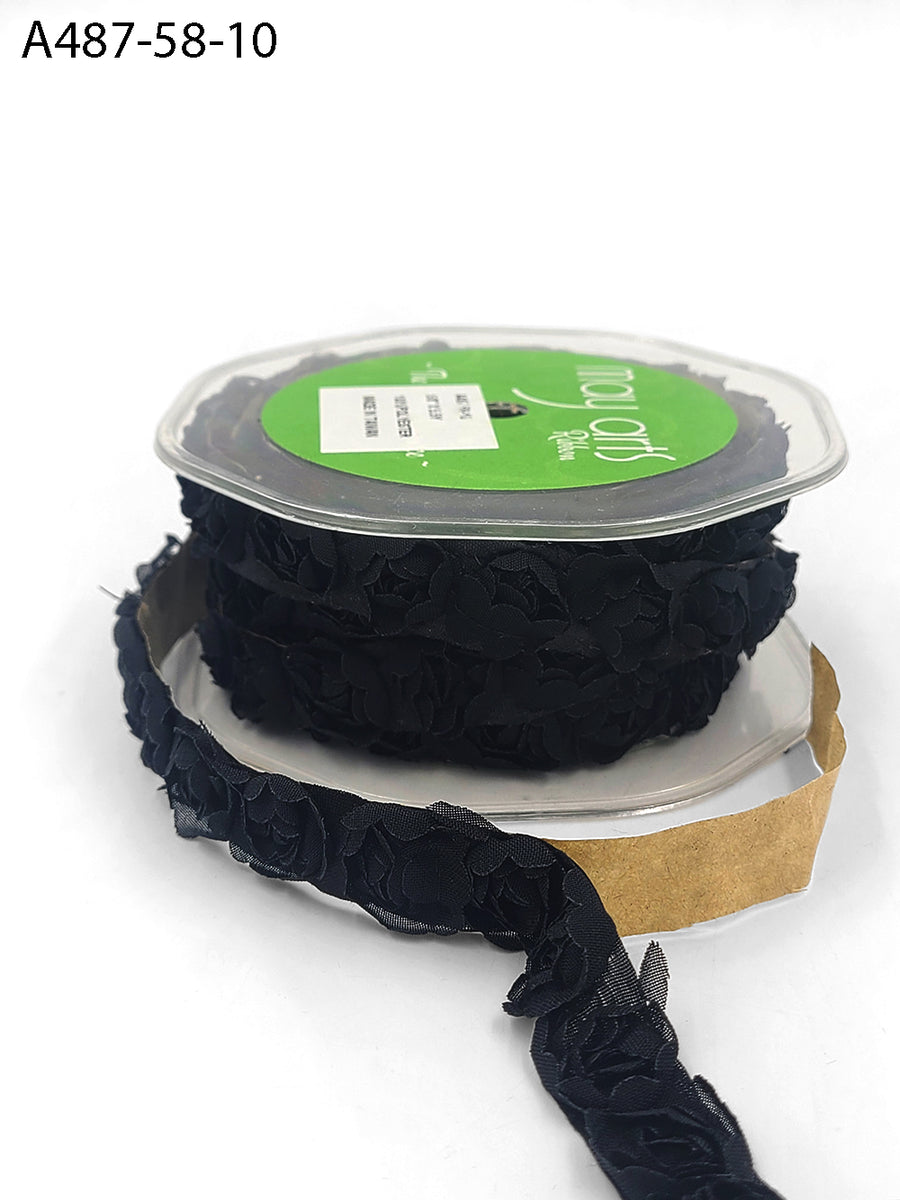 5/8 Inch Adhesive Rosette Ribbon with Cut Edge – A487-58-10 Black