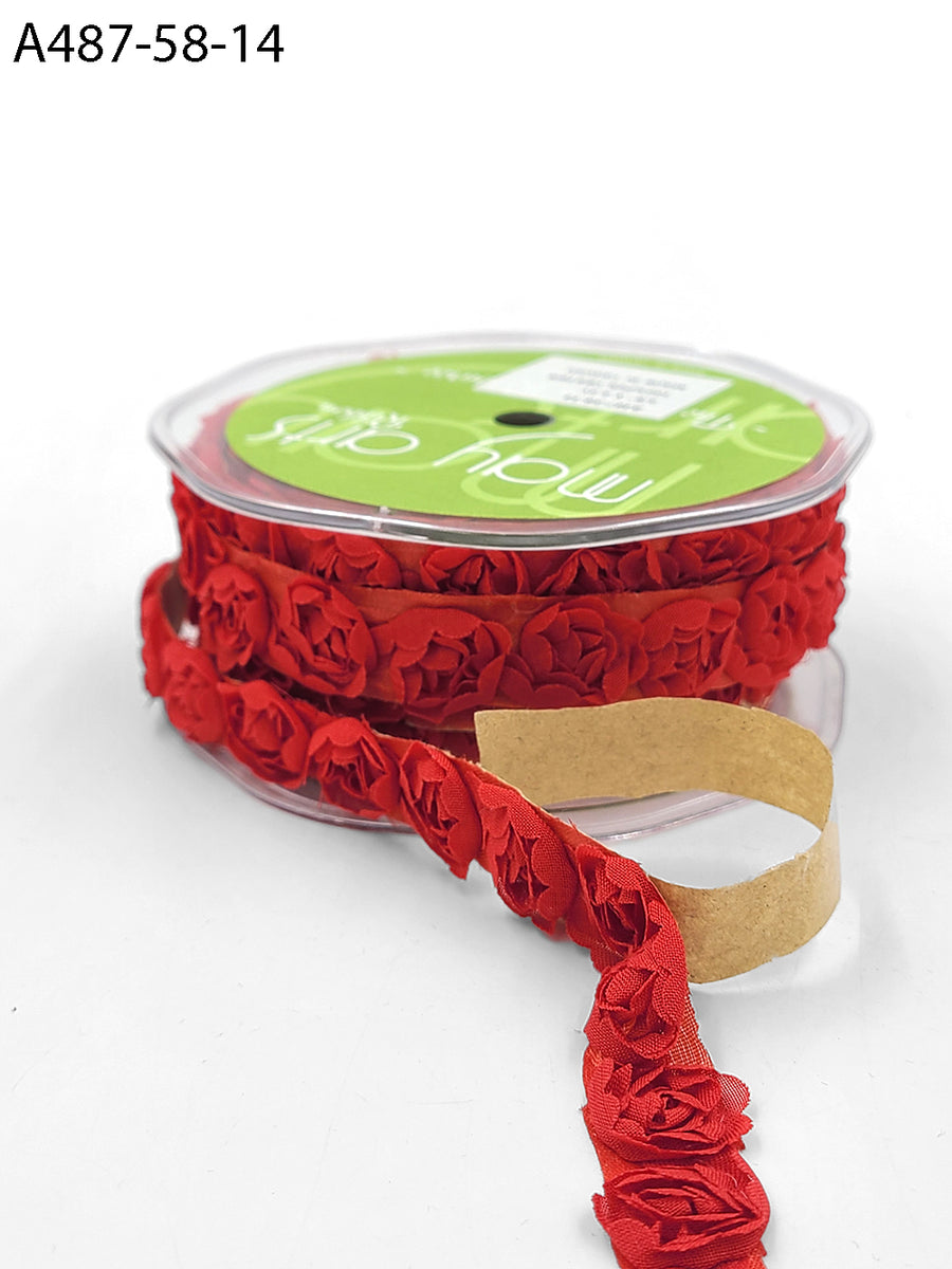 5/8 Inch Adhesive Rosette Ribbon with Cut Edge – A487-58-14 Red