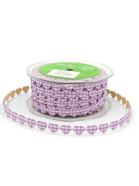3/8 Inch Adhesive Puffy Mini Gingham Heart Ribbon with Cut Sealed Edge – A513-38-05 lavender/ivory