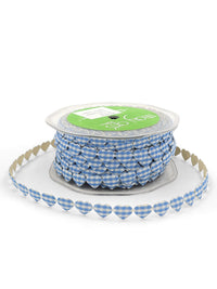 3/8 Inch Adhesive Puffy Mini Gingham Heart Ribbon with Cut Sealed Edge – A513-38-34 light blue/ivory