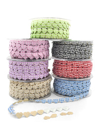 3/8 Inch Adhesive Puffy Mini Gingham Heart Ribbon with Cut Sealed Edge – A513-38-17 light pink/ivory