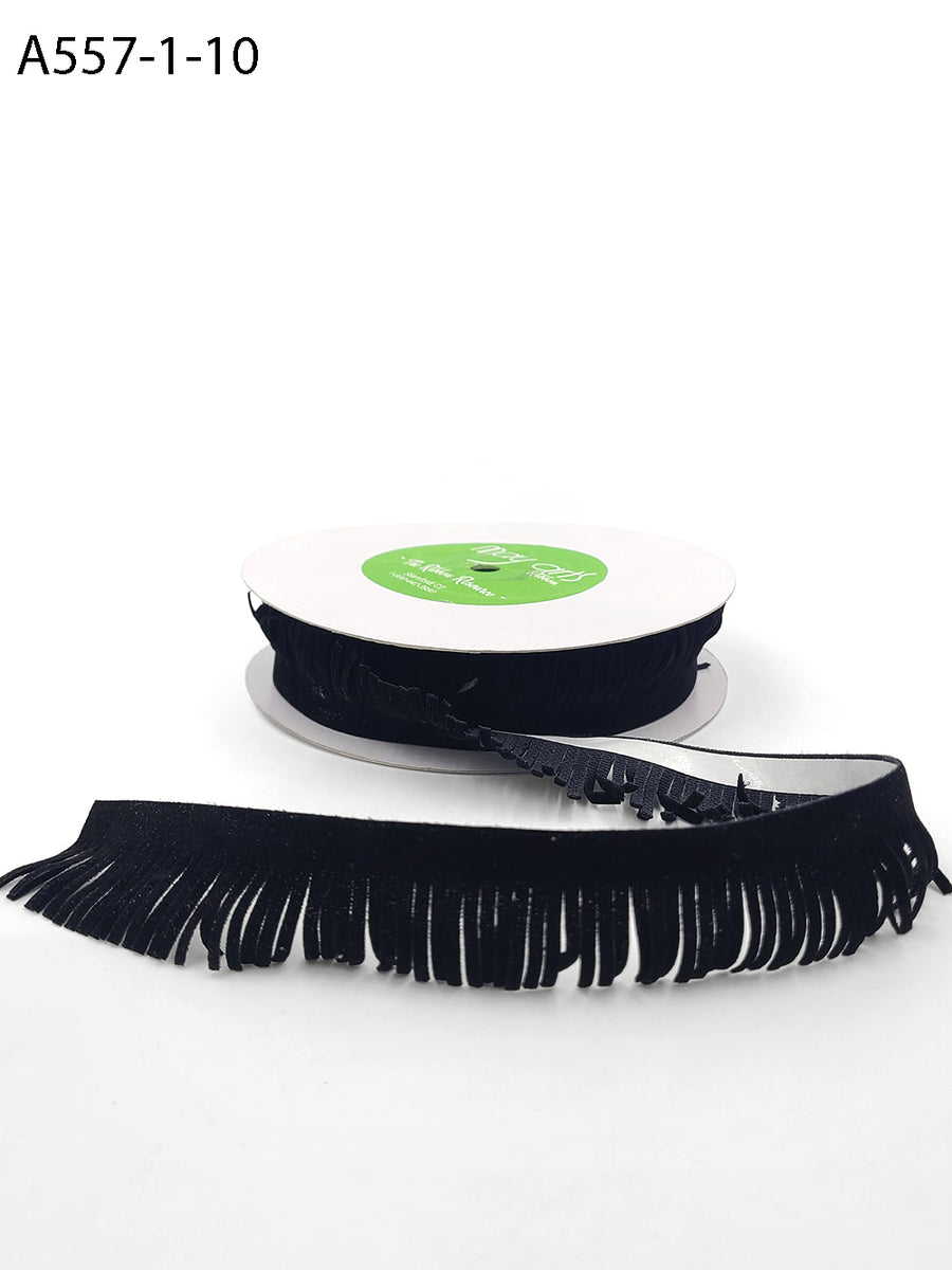 1 Inch Adhesive Suede Fringe Ribbon with Cut Edge – A557-1-10 Black