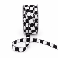 1/2 Inch Multi-Color Checkered Ribbon with Woven Stitched Edge – AB10 – BLACK/WHITE