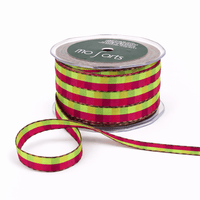 1/2 Inch Multi-Color Checkered Ribbon with Woven Stitched Edge – ABB15 – GREEN /FUCHSIA/ORANGE