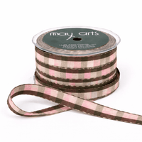 1/2 Inch Multi-Color Checkered Ribbon with Woven Stitched Edge – ABB35 – GREEN /IVORY/PINK