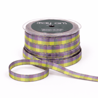 1/2 Inch Multi-Color Checkered Ribbon with Woven Stitched Edge – ABB67 – PURPLE/LAVENDER/PARROT GREEN