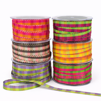 1/2 Inch Multi-Color Checkered Ribbon with Woven Stitched Edge