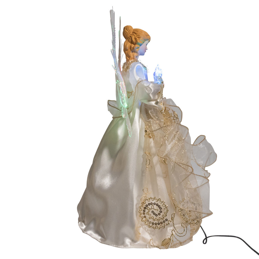14" Fiber Optic LED RGB Ivory & Gold Angel Treetop