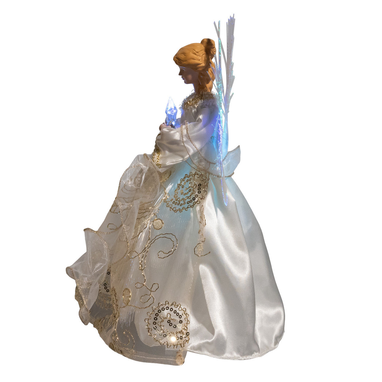 14" Fiber Optic LED RGB Ivory & Gold Angel Treetop