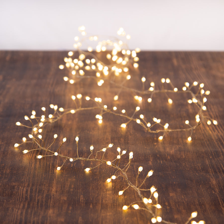 9.8' 300L Warm White Superbright LED Silver Wire Cluster Garland