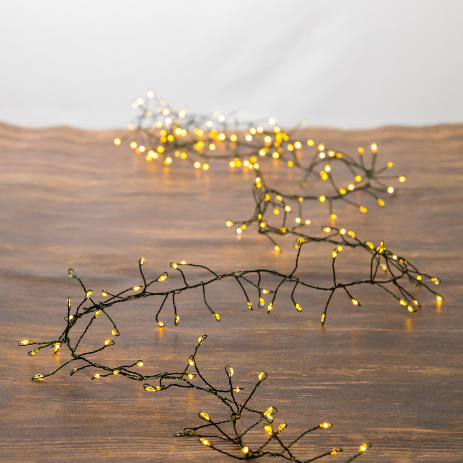 8' 240L Classic White Fairy Twinkle LED Green Wire Cluster Garland