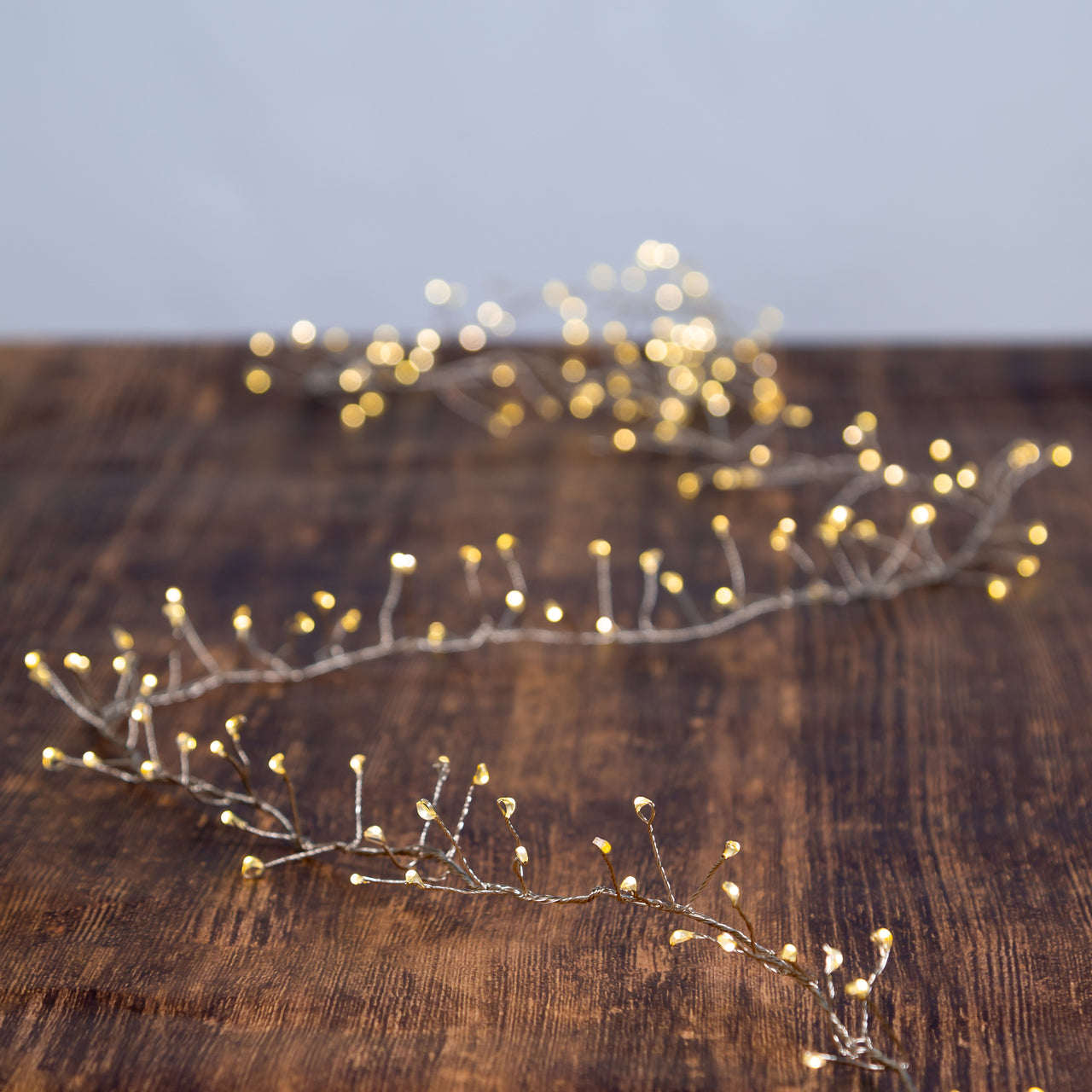 24' 720L Warm White Fairy Twinkle LED Silver Wire Cluster Garland
