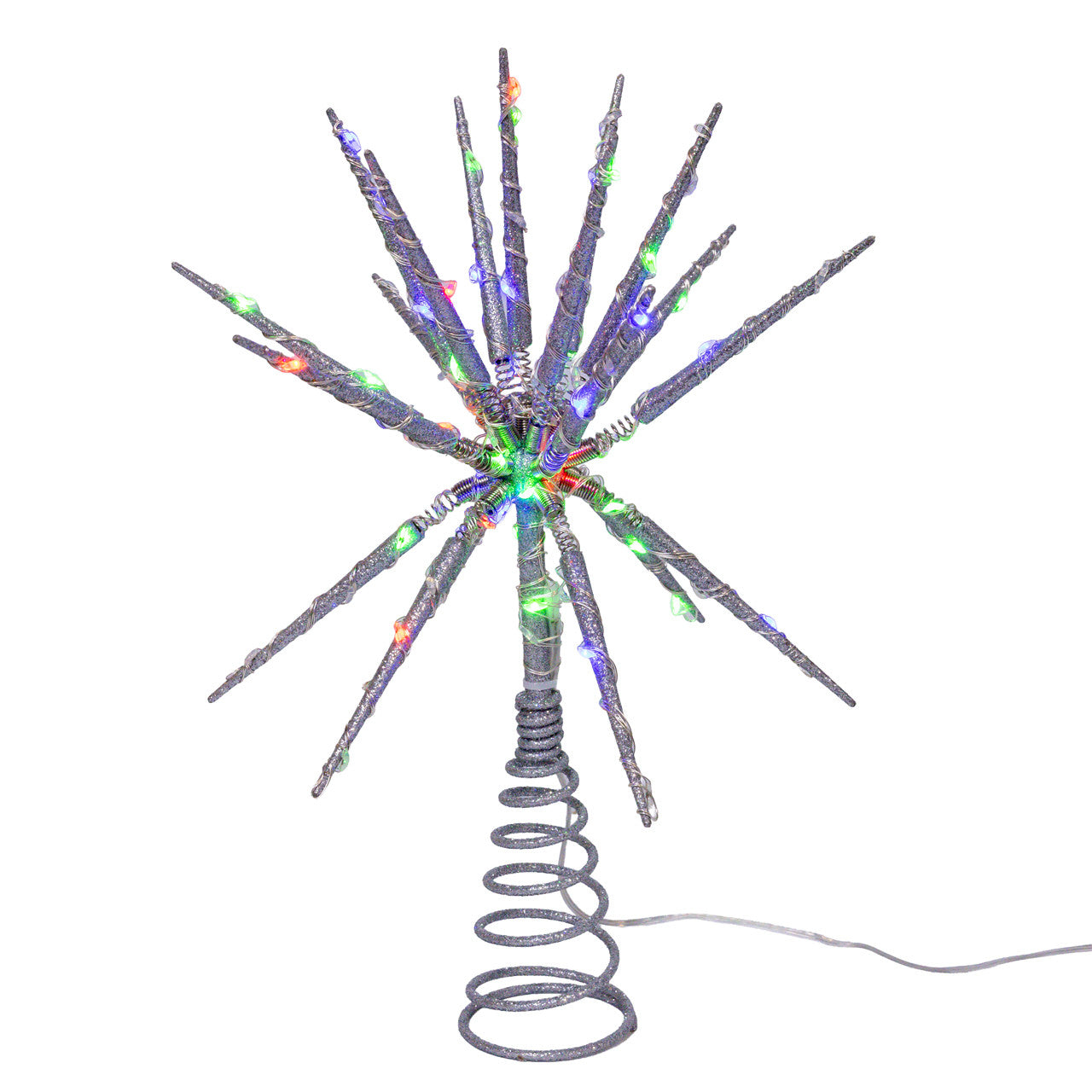 12" RGB LED Silver Glitter Starburst Treetop