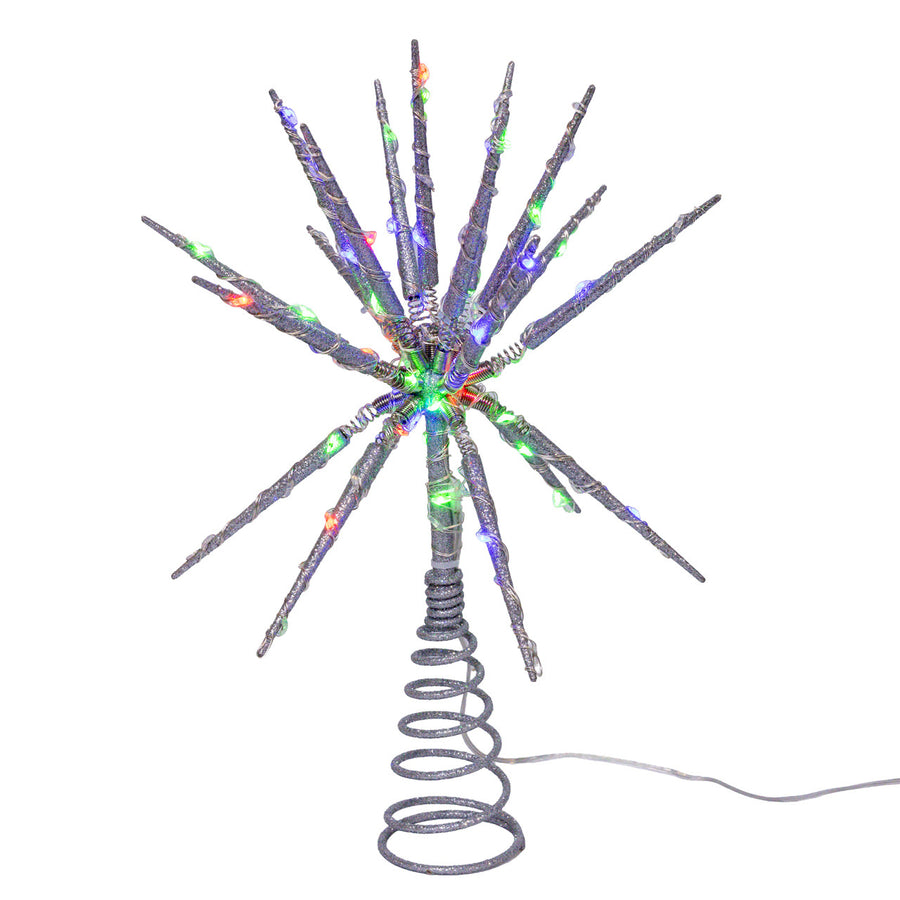 12" RGB LED Silver Glitter Starburst Treetop