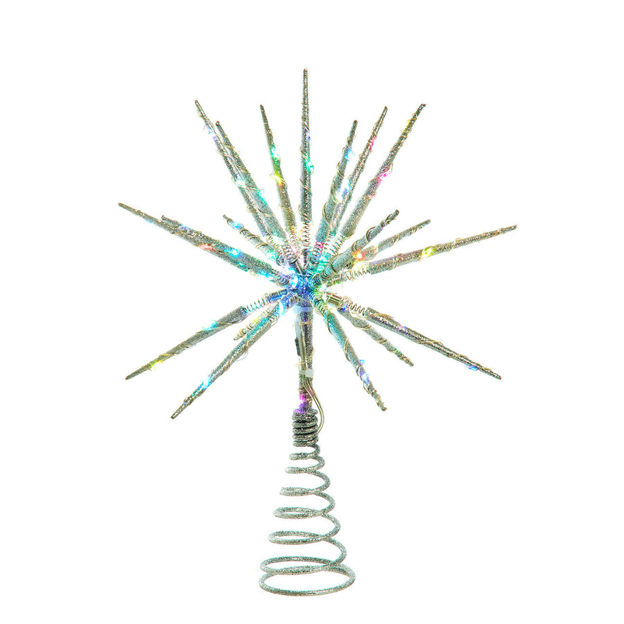 12" RGB LED Silver Glitter Starburst Treetop