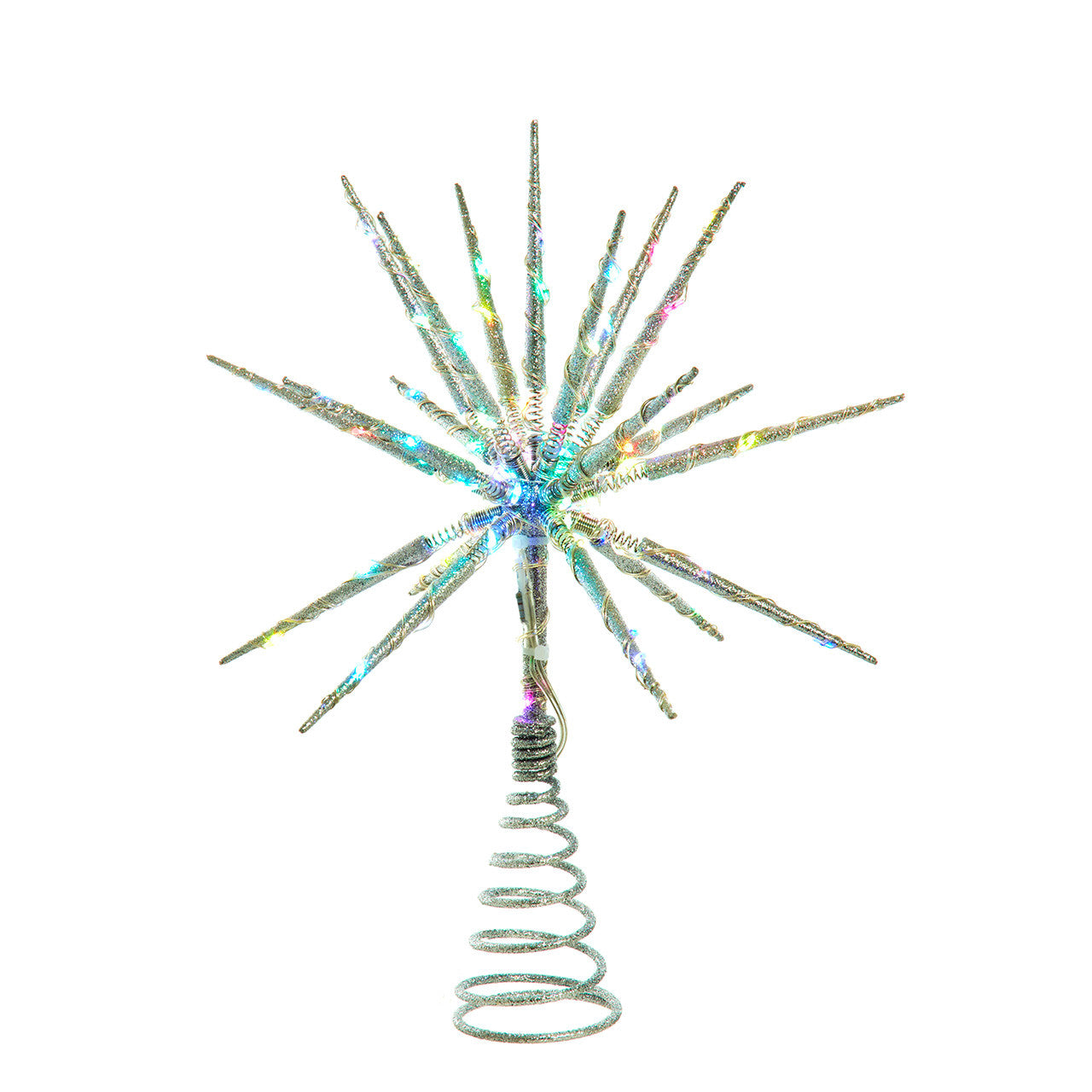 12" RGB LED Silver Glitter Starburst Treetop