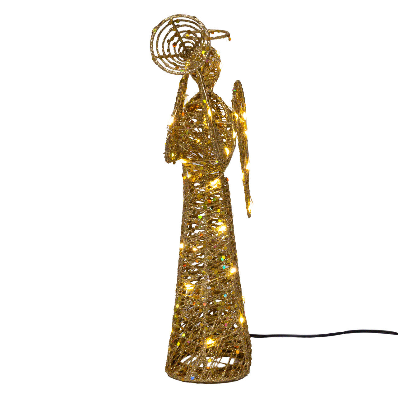 12" Warm White Twinkle LED Gold Angel Treetop