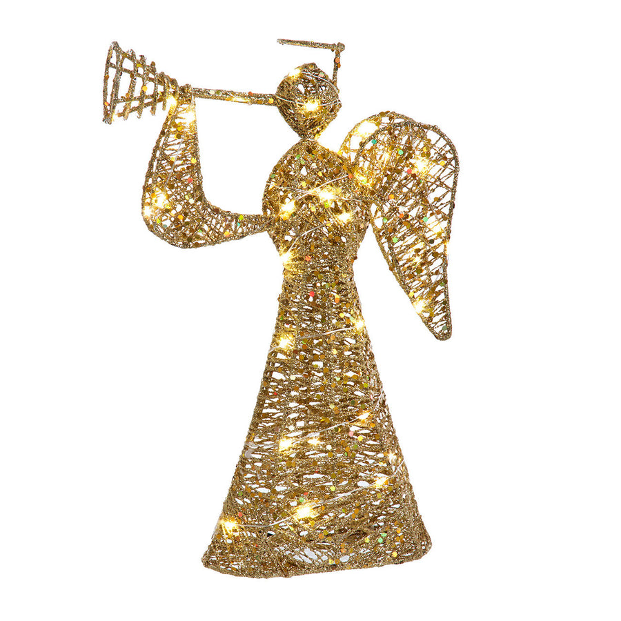 12" Warm White Twinkle LED Gold Angel Treetop