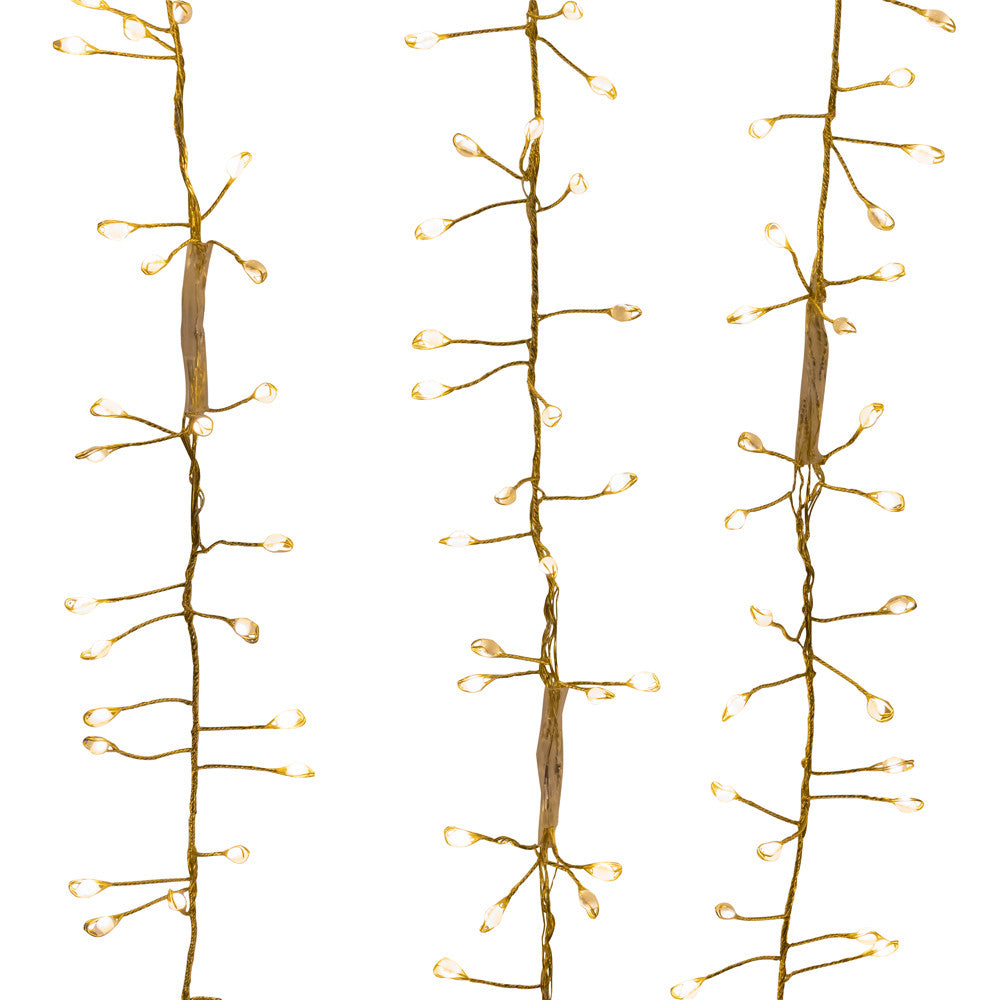 9' 300L Warm White Superbright Twinkle Gold Wire Cluster Garland