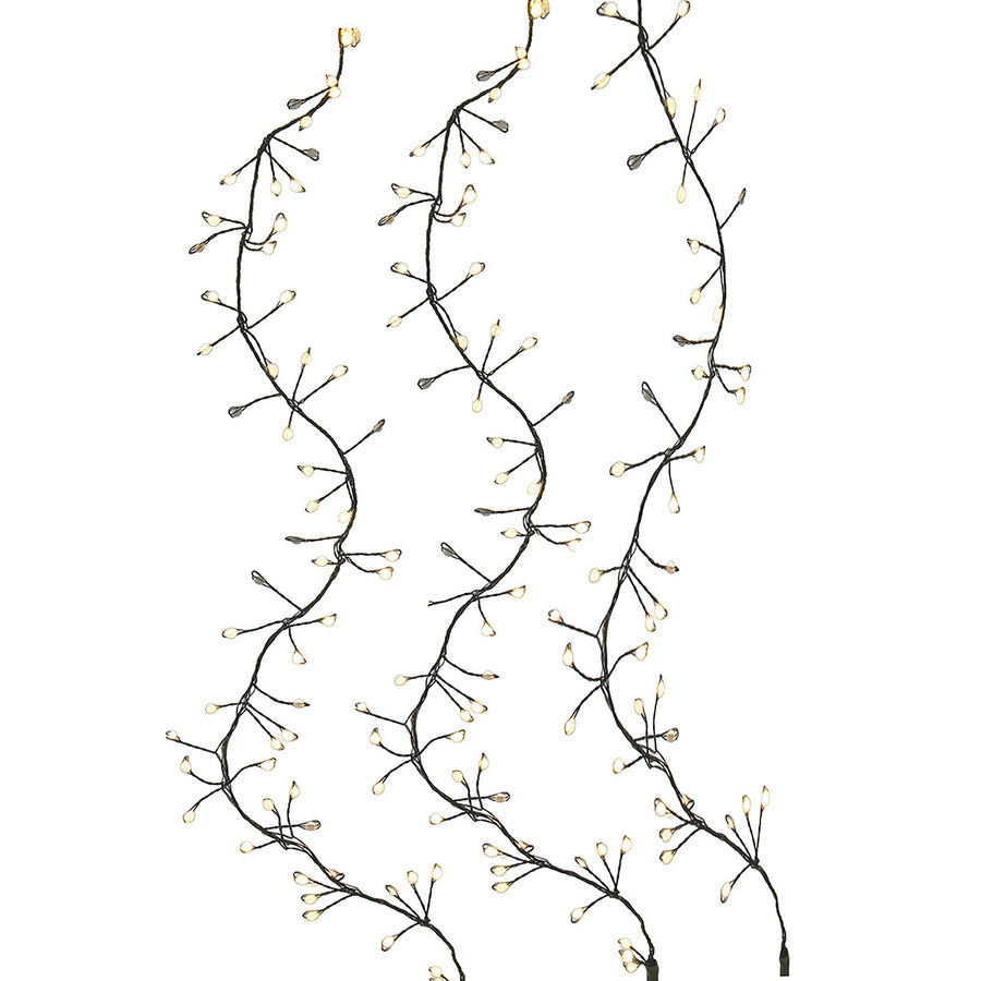 9' 300L Warm White Superbright Twinkle Green Wire Cluster Garland