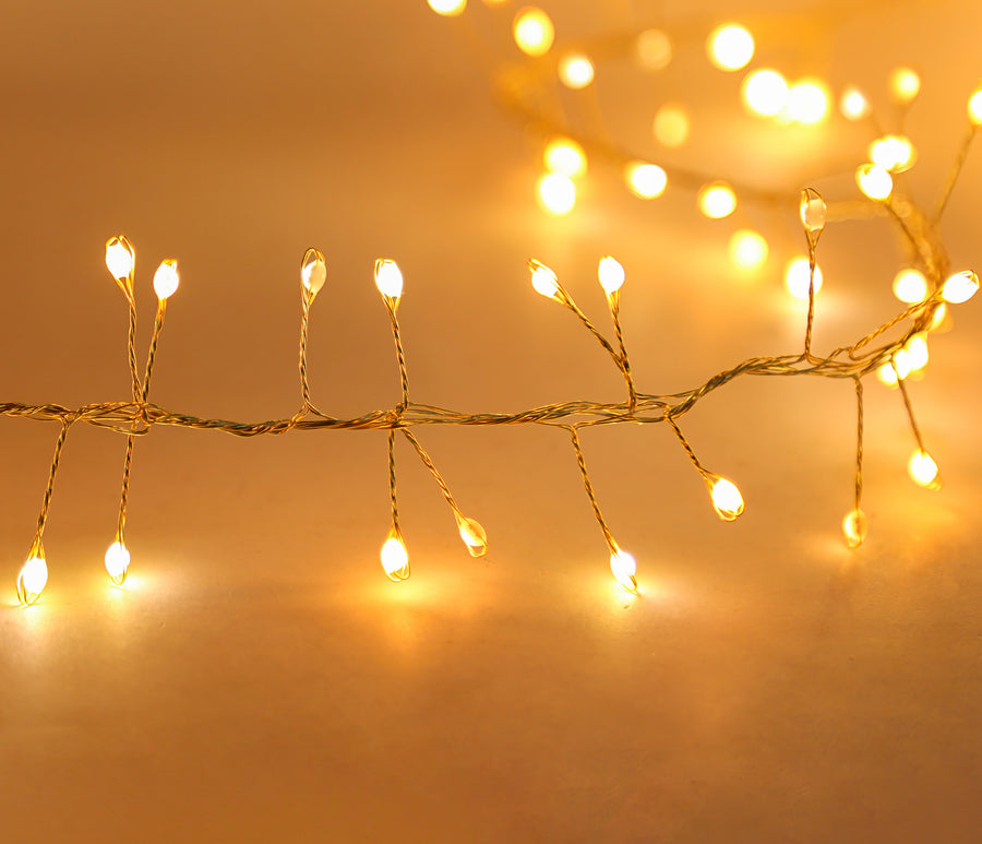 9' 300L Warm White Superbright Twinkle Effect Gold Wire Cluster Garland