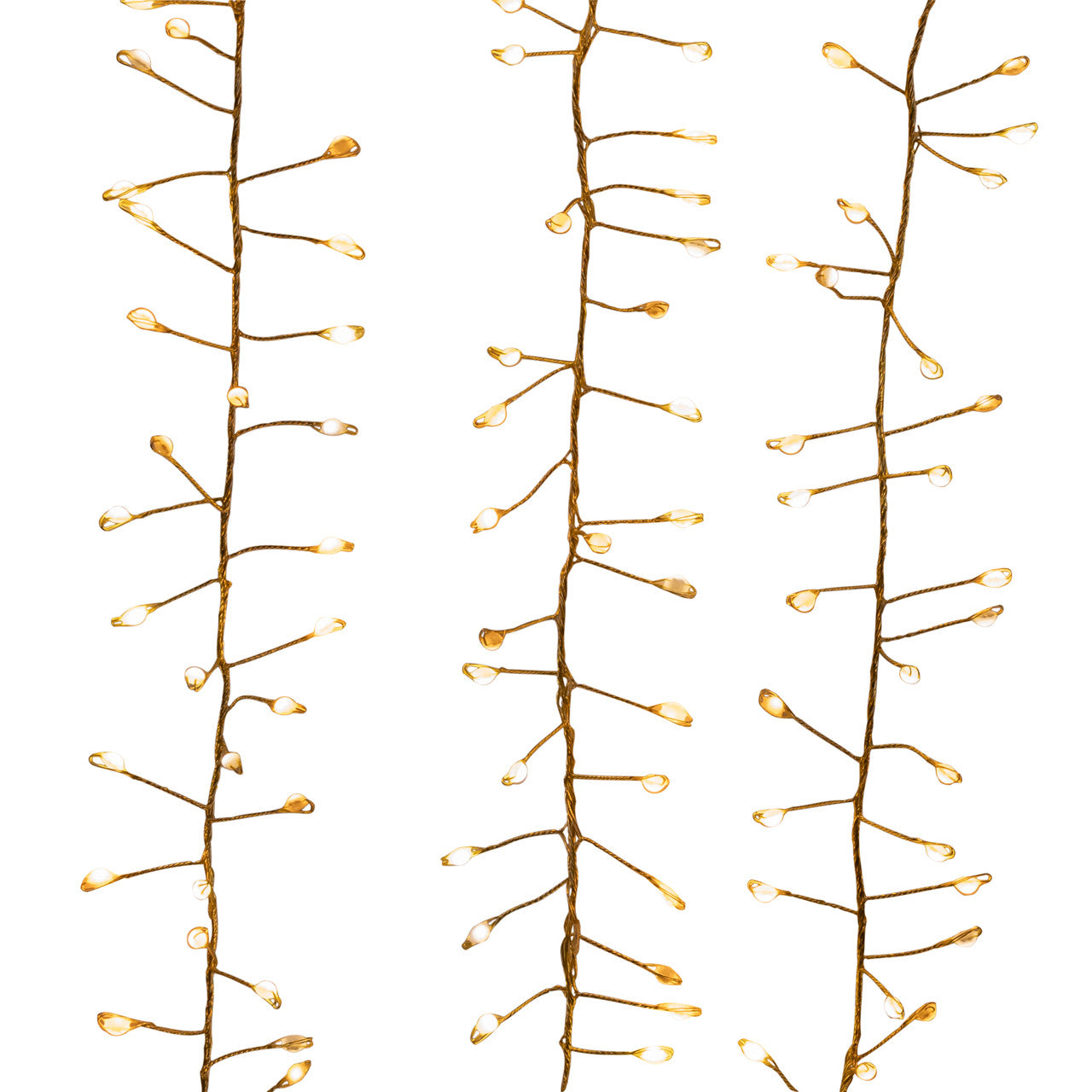 9' 300L Warm White Superbright Twinkle Effect Gold Wire Cluster Garland
