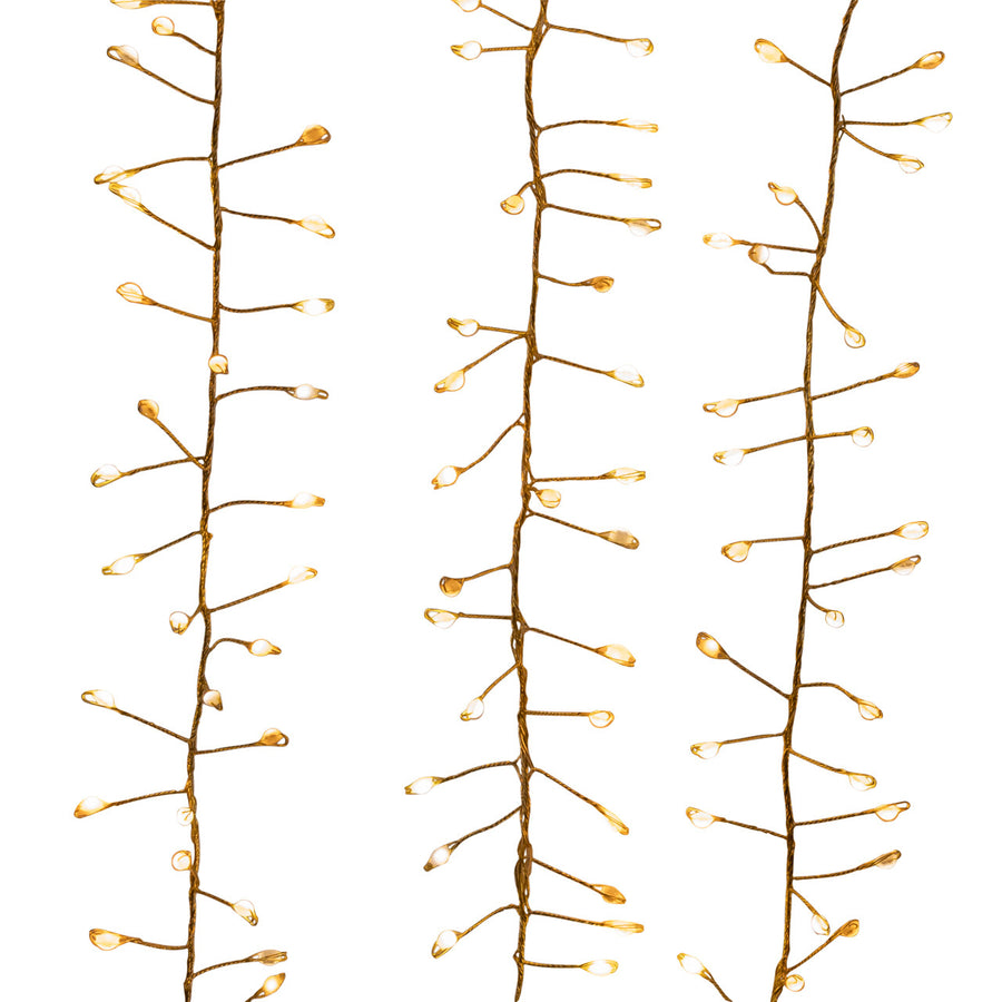 9' 300L Warm White Superbright Twinkle Effect Gold Wire Cluster Garland