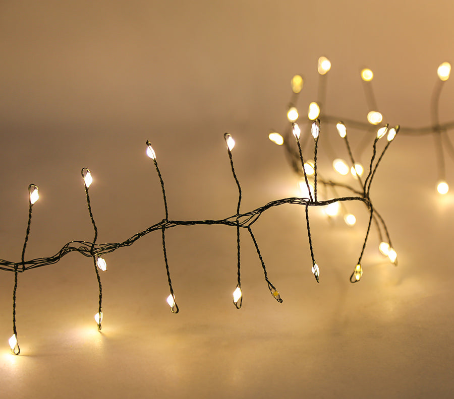 7.87' 240L Warm White Twinkle Micro LED Green Wire Cluster Garland
