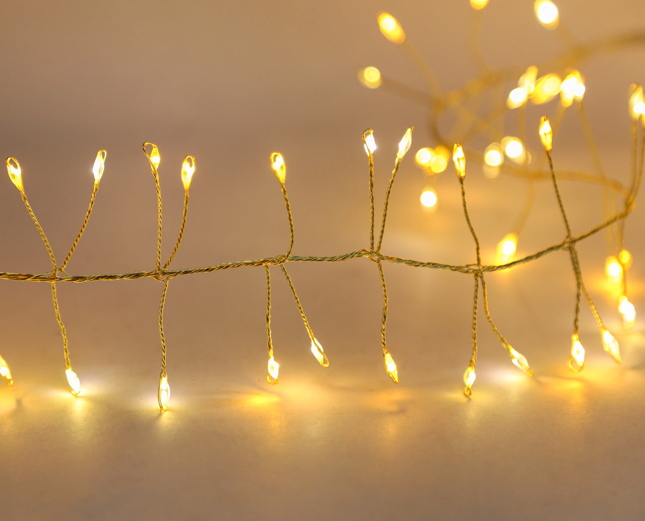 7.87' 240L Classic White & Warm White Twinkle Micro LED Gold Wire Cluster Garland