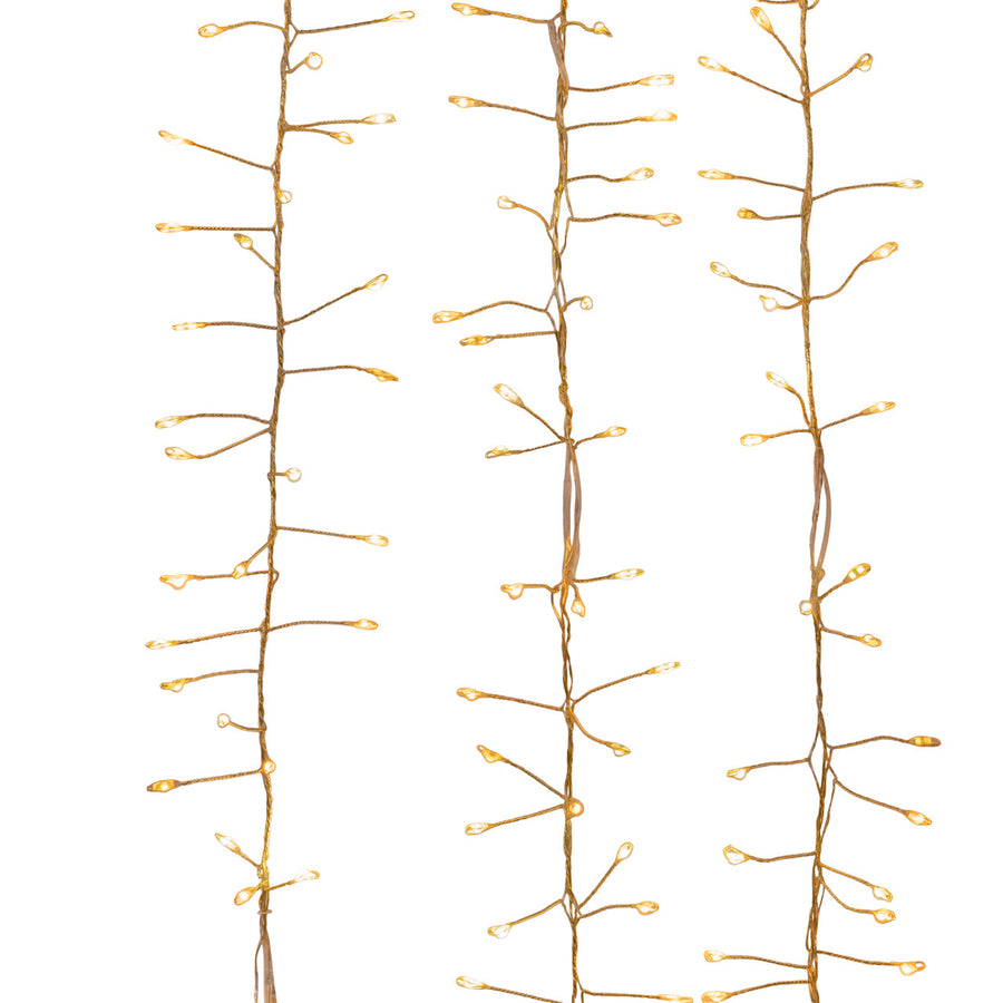 7.87' 240L Classic White & Warm White Twinkle Micro LED Gold Wire Cluster Garland
