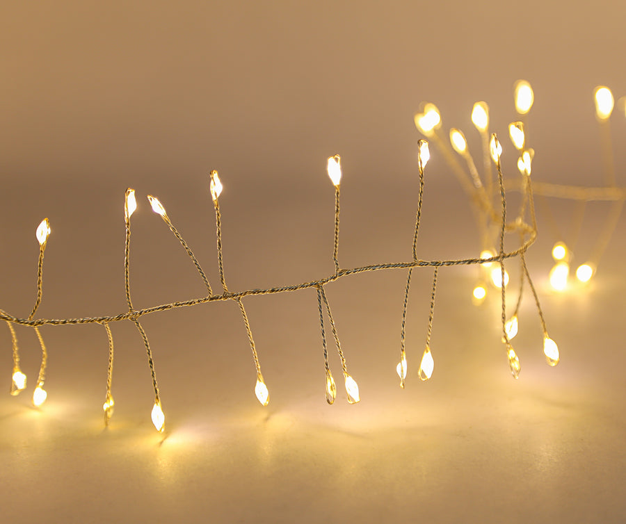 7.87' 240L Warm White Twinkle Micro LED Silver Wire Cluster Garland