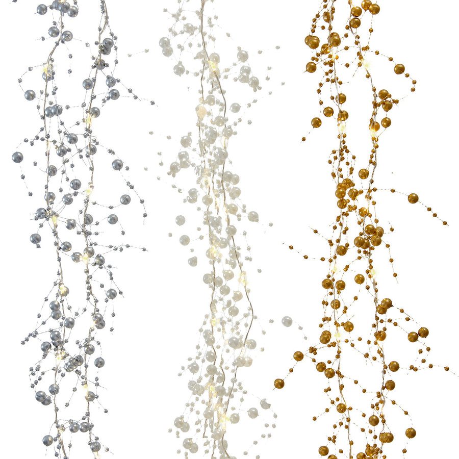 16' White, Silver & Gold Pearl LED Fairy String Light Set